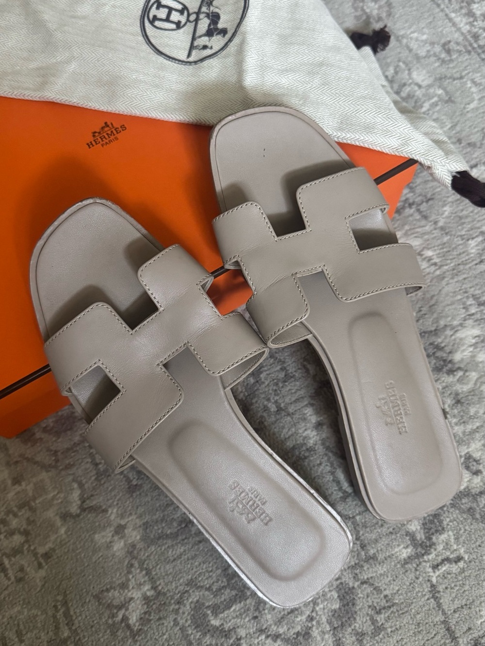 Hermes Taupe Oran Slide Sandals